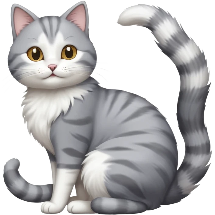 grey and white cat doing a big long stretch emoji