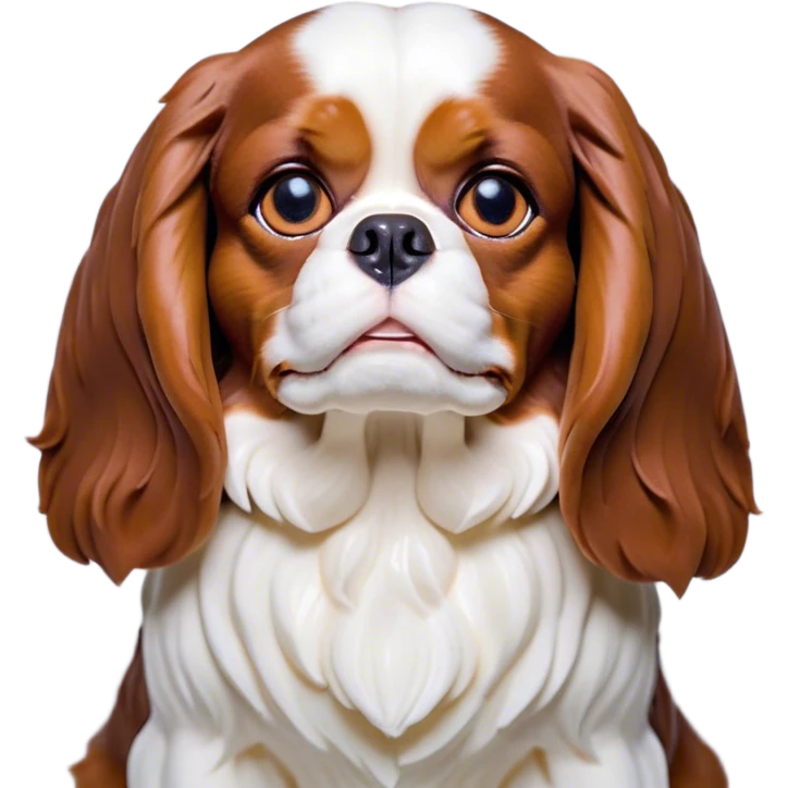 Cinematic Grumpy Blenheim Cavalier King Charles Spaniel Portrait Emoji, Head tilted slightly with a deeply unimpressed expression, thick Blenheim coat with pronounced chestnut and white markings, large, droopy brown eyes narrowed into an unamused glare, ears slightly drooping in exasperation, Simplified yet comically expressive features, highly detailed, glowing with a dry, sarcastic glow, high shine, effortlessly judgmental yet dignified, stylized with a touch of cynicism, bright but brooding, soft glowing outline, capturing the essence of an eternally unimpressed yet endearing companion, so lifelike it feels like it could sigh heavily at you in disdain at any moment! emoji