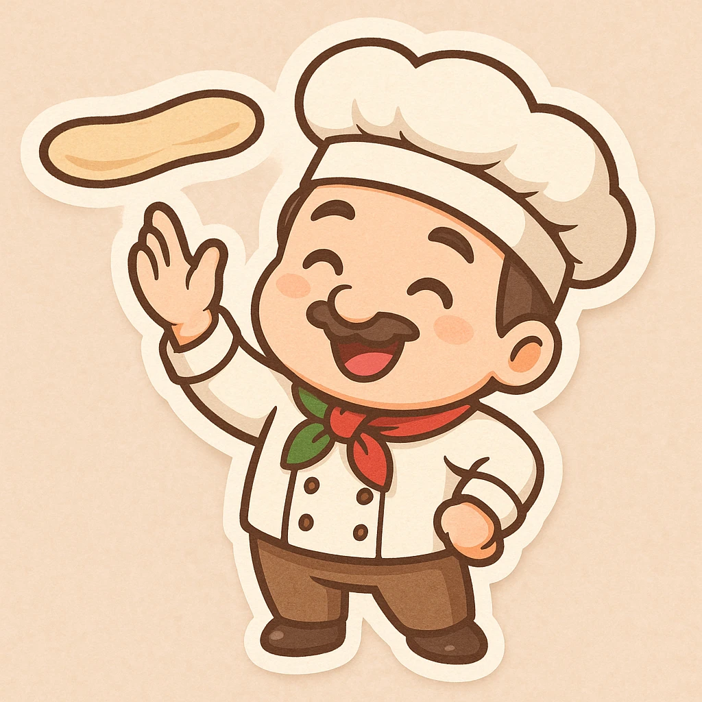 smiling Italian chef spinning pizza dough emoji