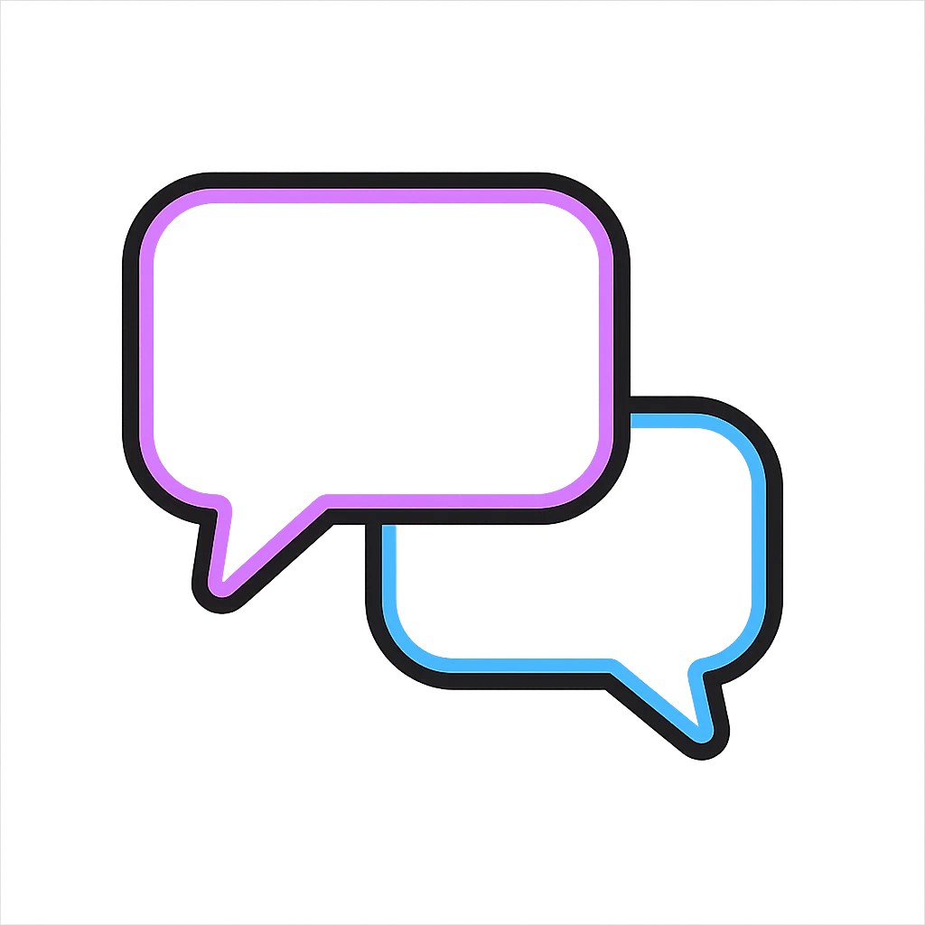 Make the chat conversation bubbles transparent, keeping only the purple and blue outlines and shapes, with no background. emoji