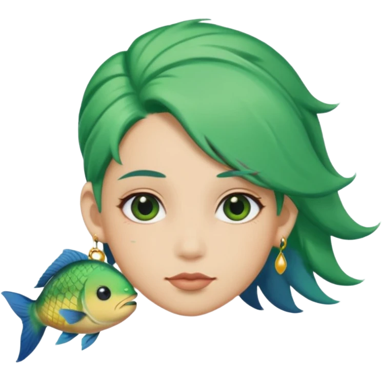 earring  wearing fish with green hair emoji