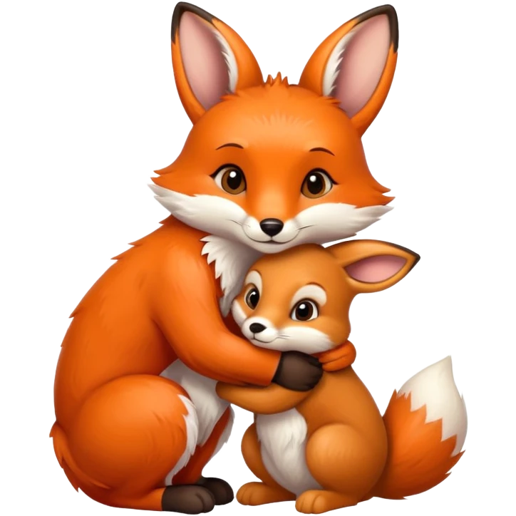 A fox hugs a brown bunny emoji