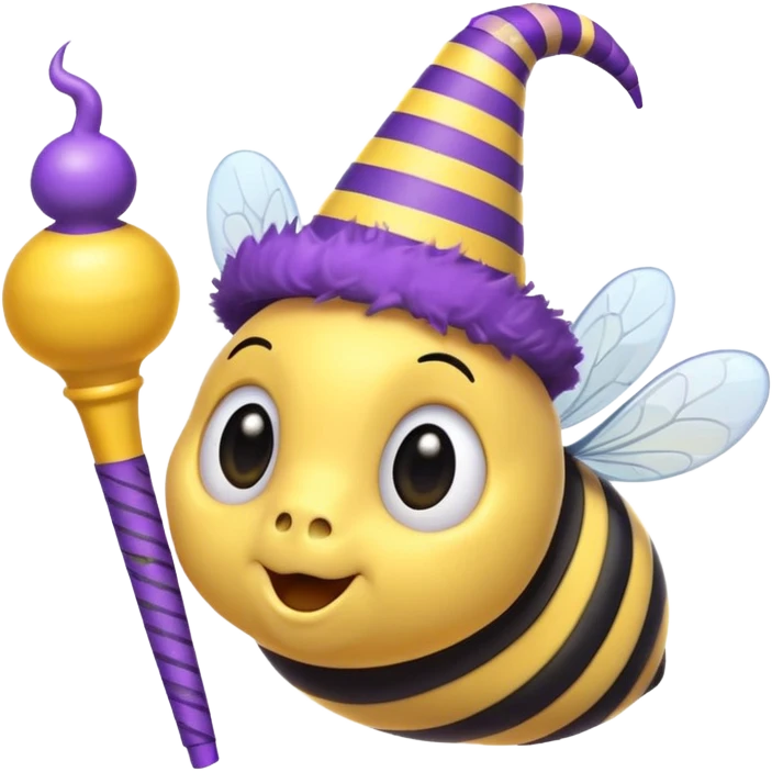 a Bee with purle Birthday Hat, Bee blowing party horn emoji