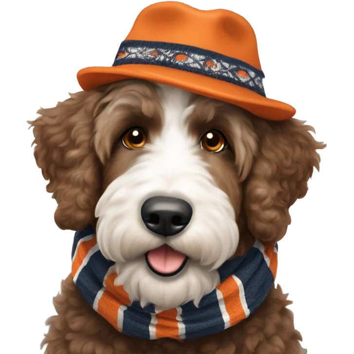 Bernedoodle with chicago bears hat and scarf emoji