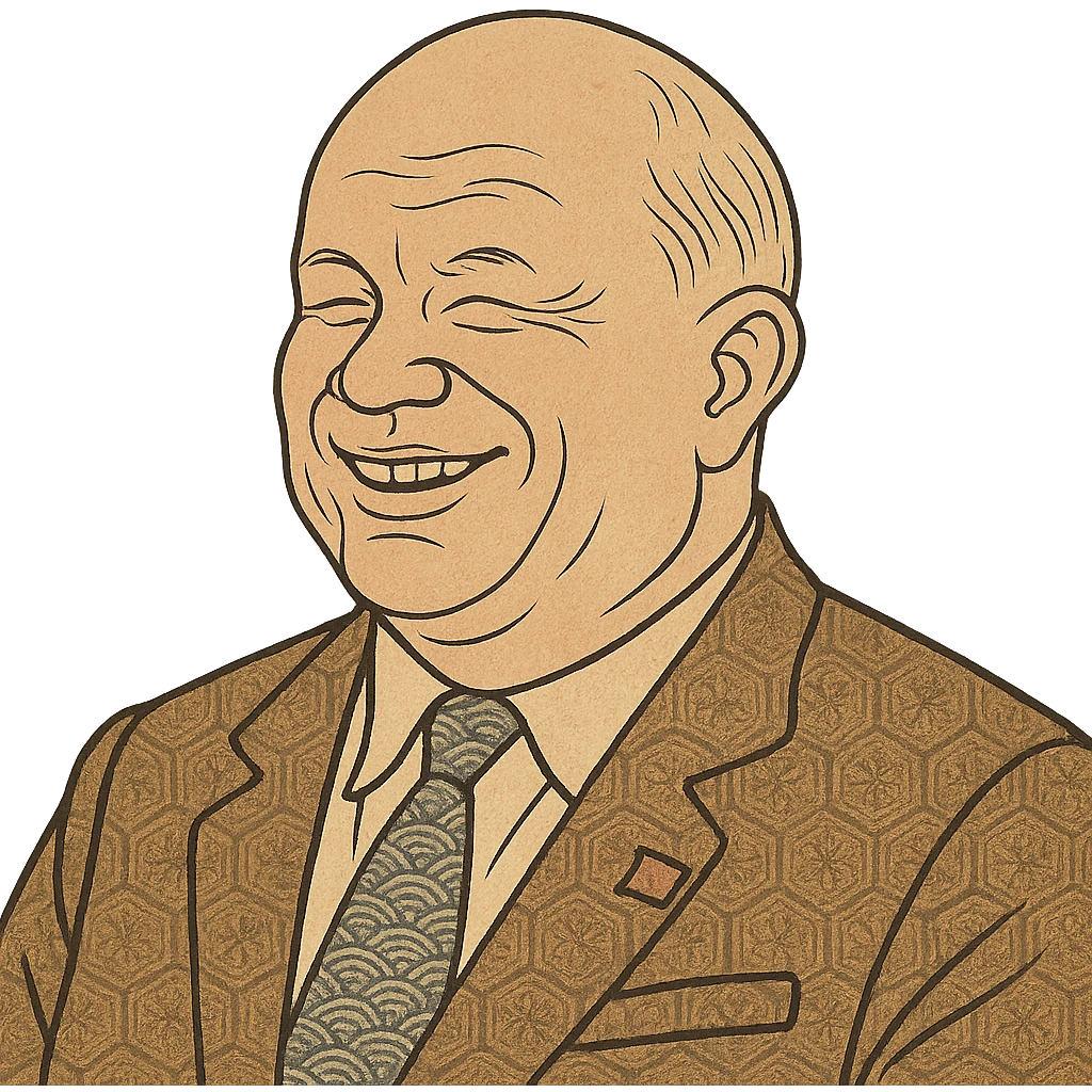 ukiyo-e style portrait of Nikita Khrushchev smiling emoji