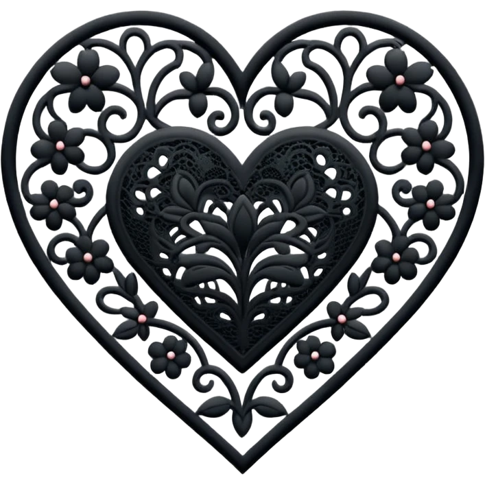 black lace heart with floral lace pattern emoji