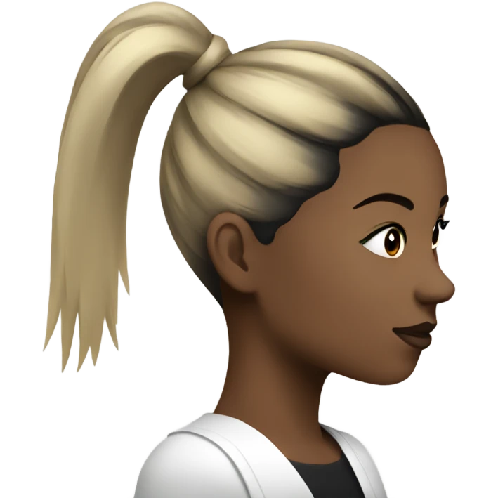 Side profile of women with black high ponytail and black dot on face  emoji