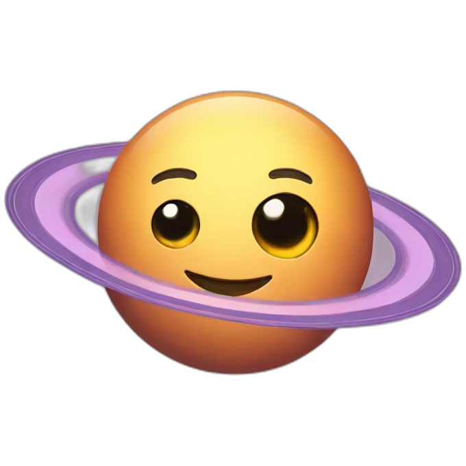 planet Saturn with a cartoon smiling face with big courageous eyes emoji