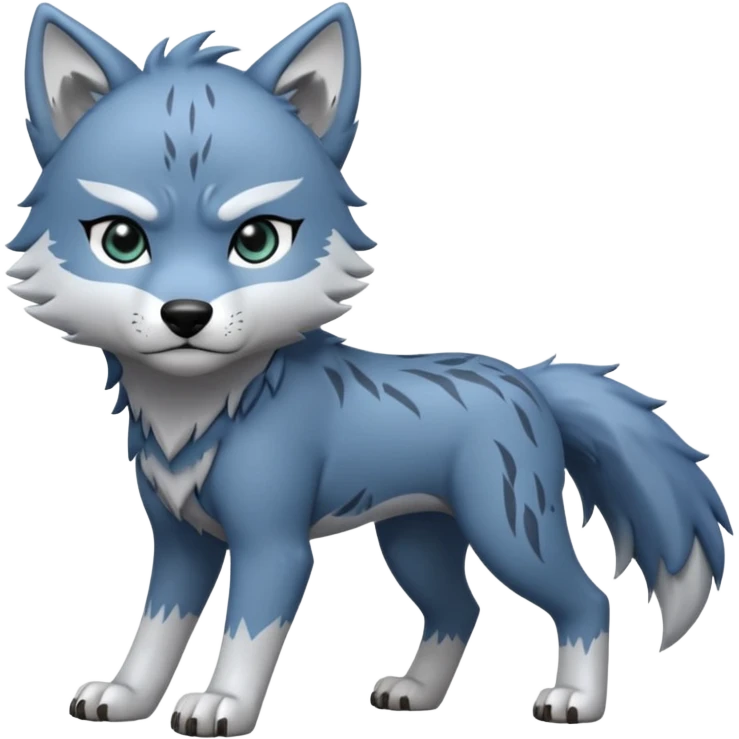 Toony Chibi bluish-silvery Cool Edgy Scarred Badass Ginga Nagareboshi Gin/Silver Fang the wolf (full body) (feral) (4 legs) (canine) with 3 slash marking scars on his forehead  emoji