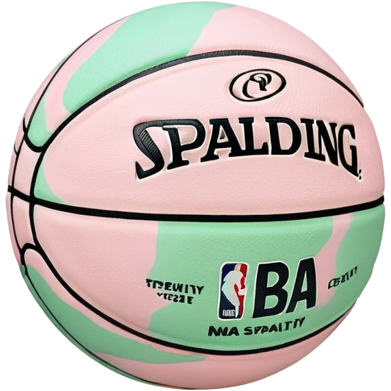 White Spalding basketball with NBA branding, predominantly white with light pastel pink and green marbling emoji