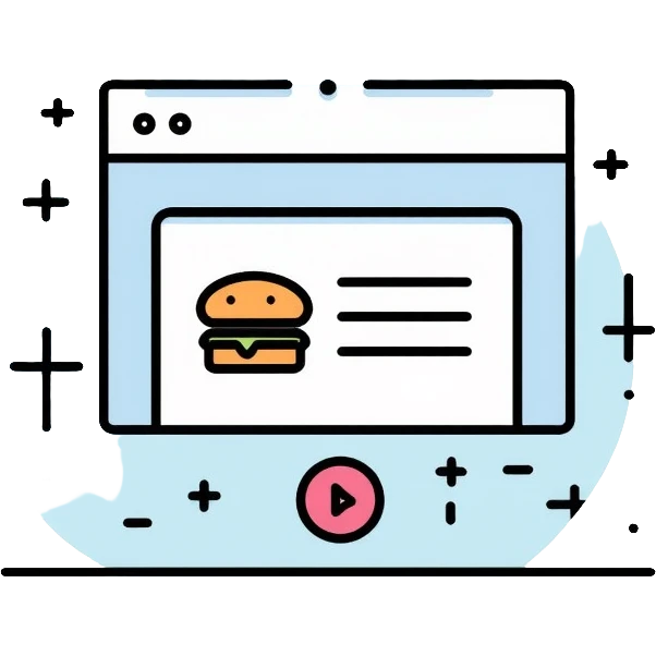 Website header with navigation menu, logo placement, and hamburger menu icon emoji