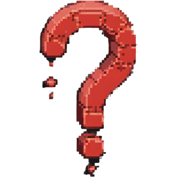 Large red question mark symbol on black background, pixelated emoji