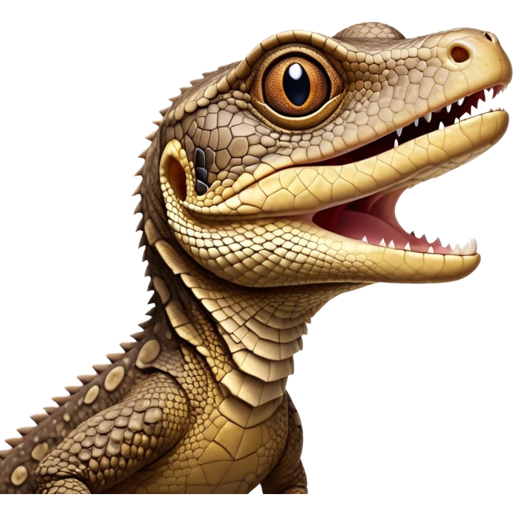Cinematic Comical brown camo spotted monitor Lizard Portrait Emoji, Head tilted dramatically with an exaggeratedly shocked expression, featuring a robust, patterned body with wide, comically expressive eyes full of humorous disbelief, Simplified yet hilariously expressive features, highly detailed, glowing with a slightly sassy glow, high shine, dramatic yet playful, stylized with an air of quirky reptilian attitude, soft glowing outline, capturing the essence of a meme-worthy brown camo spotted monitor lizard that looks ready to side-eye its way into viral fame! emoji