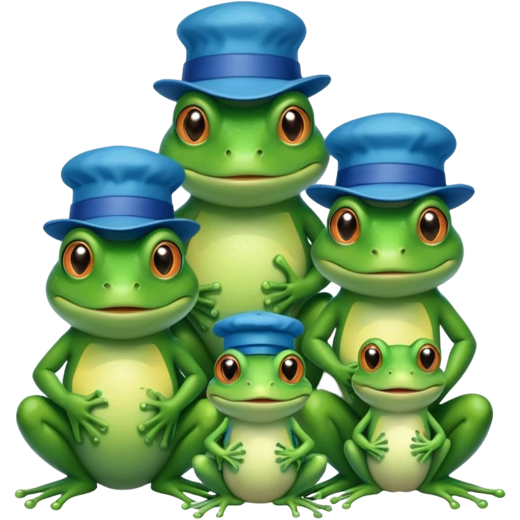 a family of frogs wearing blue hats, parent frogs and baby frogs emoji