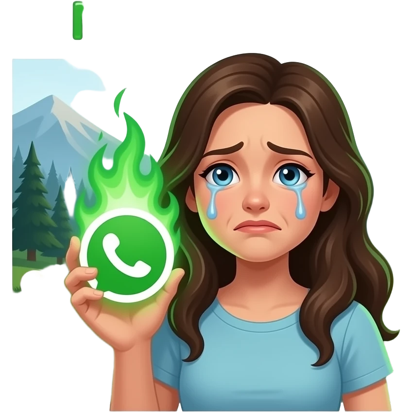 A dark sorcerer’s evilness, crying woman, expression, she is hand holding a WhatsApp logo burning with green magical flames. A liquid creams text below: 'HAVE YOU MOVED HERE?'. Cinematic lighting, high-contrast emoji, disgusting, dead, valley of head bones in background emoji