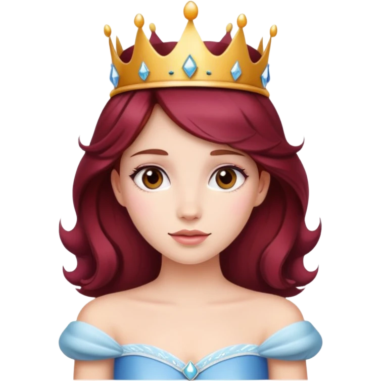 Beautiful burgundy haired girl wearing a princess crown emoji