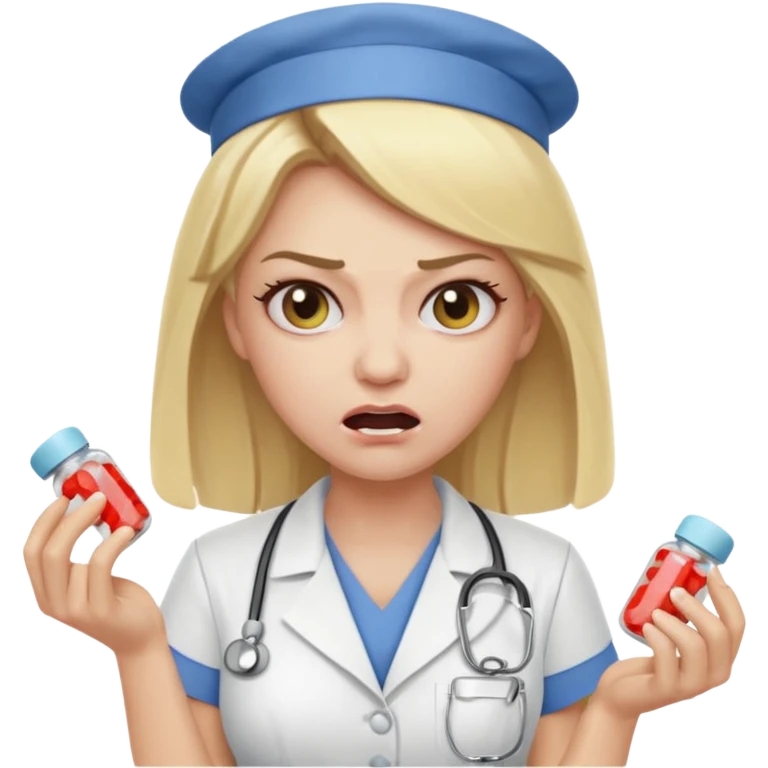 angry blonde nurse with  pills emoji