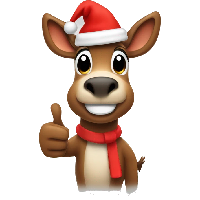Reindeer with Santa hat doing thumbs up emoji