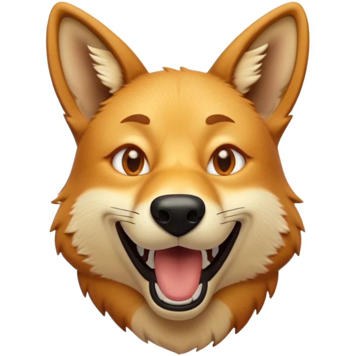 Cinematic Comical Dingo Portrait Emoji, Head tilted dramatically with an exaggeratedly amused expression, featuring a striking sandy fur with wide, expressive amber eyes full of playful disbelief, Simplified yet hilariously expressive features, highly detailed, glowing with a slightly sassy glow, high shine, dramatic yet playful, stylized with an air of cheeky outback mischief, bright and endearing, soft glowing outline, capturing the essence of a spirited and over‐the‐top dingo, so meme‐worthy it feels like it could bark its way into internet fame instantly! emoji