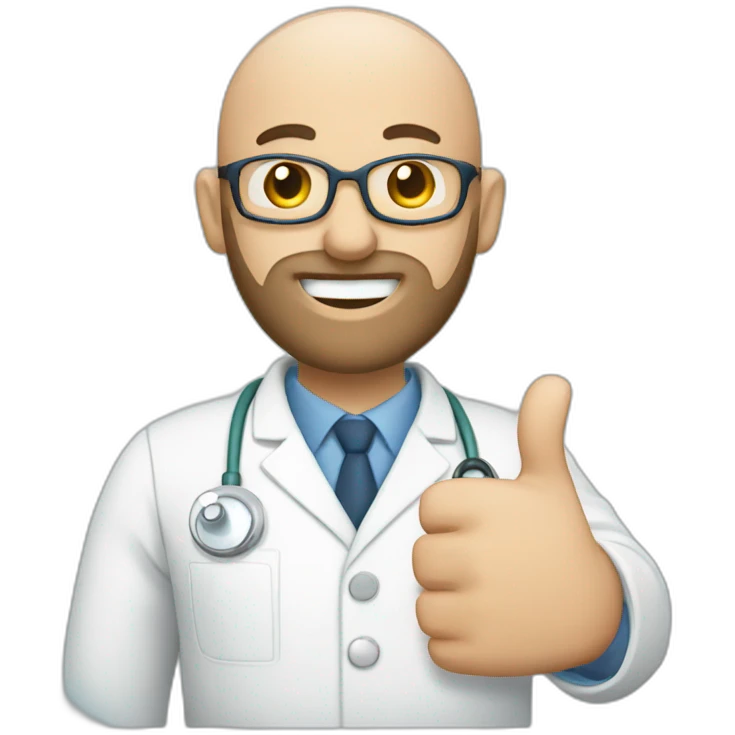 Dentist, bald man with little hair on his head and beard with thumb up emoji