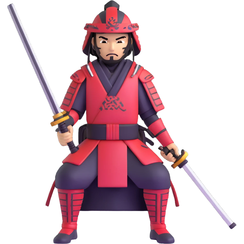 male futuristic tech samurai with digital visor and high-tech weapons emoji