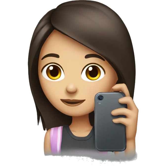 brunette girl showing her phone emoji