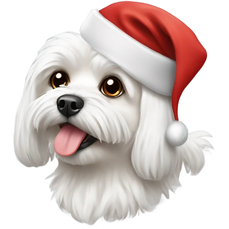 Maltese dog with Santa hat emoji