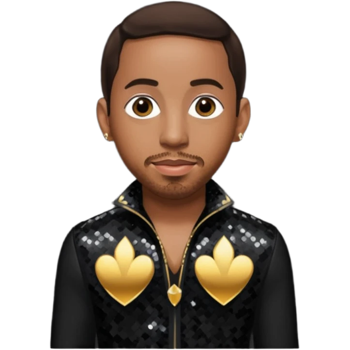 Ludacris with dark brown hair, black sequin outfit emoji