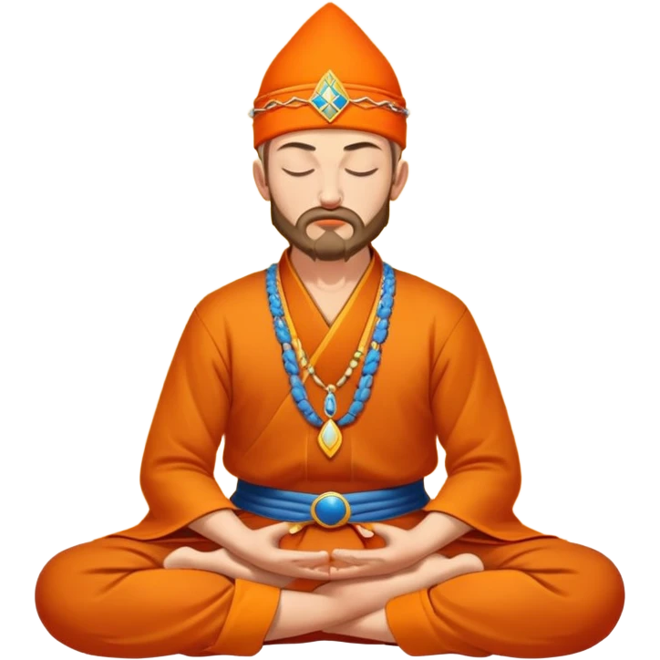 Ukrainian Cossack with an oseledets on his head meditating with closed eyes in litus pose in orange sharovary emoji