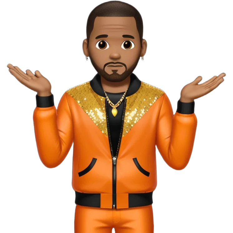 R. Kelly with dark brown hair, orange sequin outfit emoji