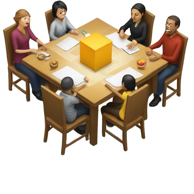 6 people sitting either side of a square table emoji