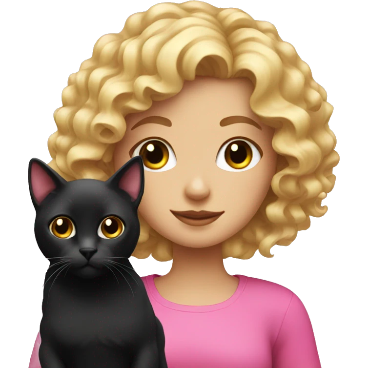 Blonde curly pink girl with black cat emoji