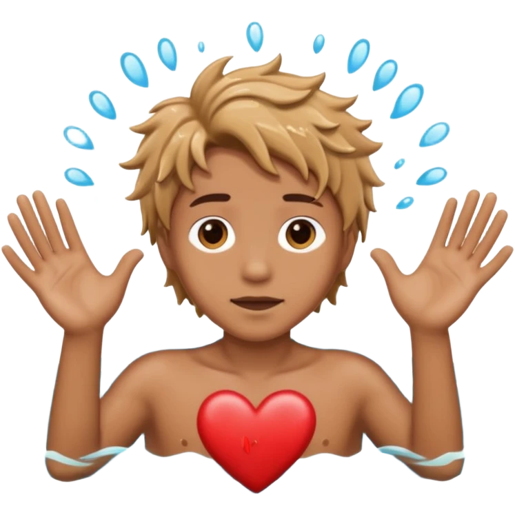 Persong drowning in the ocean and creting a heart with his hands emoji