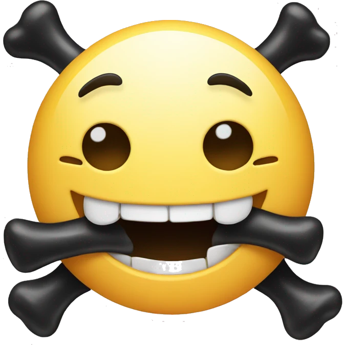 Emoji smiling with a black bone inside emoji