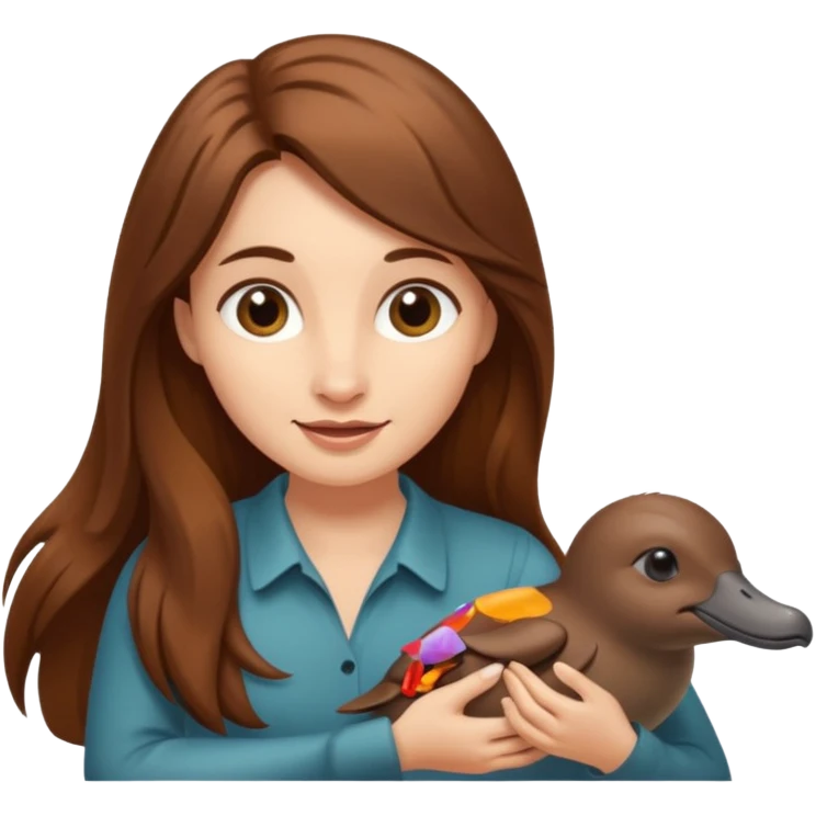long brownhaired woman playing with platypus emoji