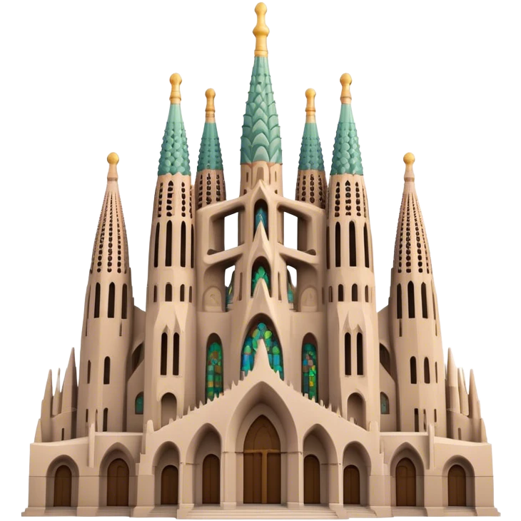 Cinematic Realistic Sagrada Fam√≠lia Landmark Emoji, depicted with the intricate, soaring architecture of the basilica rendered with detailed textures and dramatic, ethereal lighting. emoji