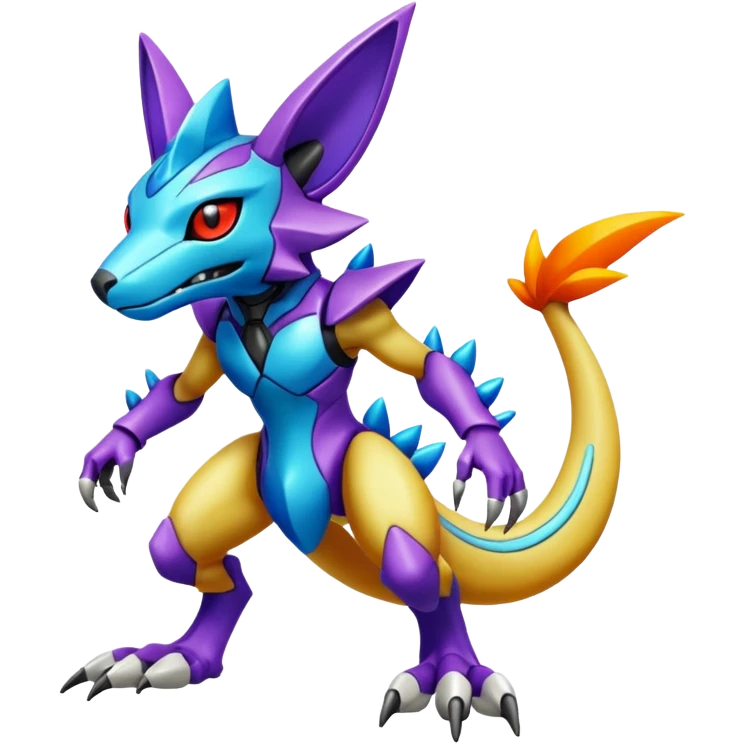  exotic colorful Protogen-Fakémon-Pokémon-Spectrobes-Digimon-Vernid-creature (full body) emoji