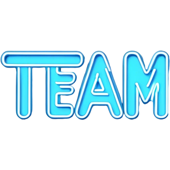 blue neon sign with the word team emoji