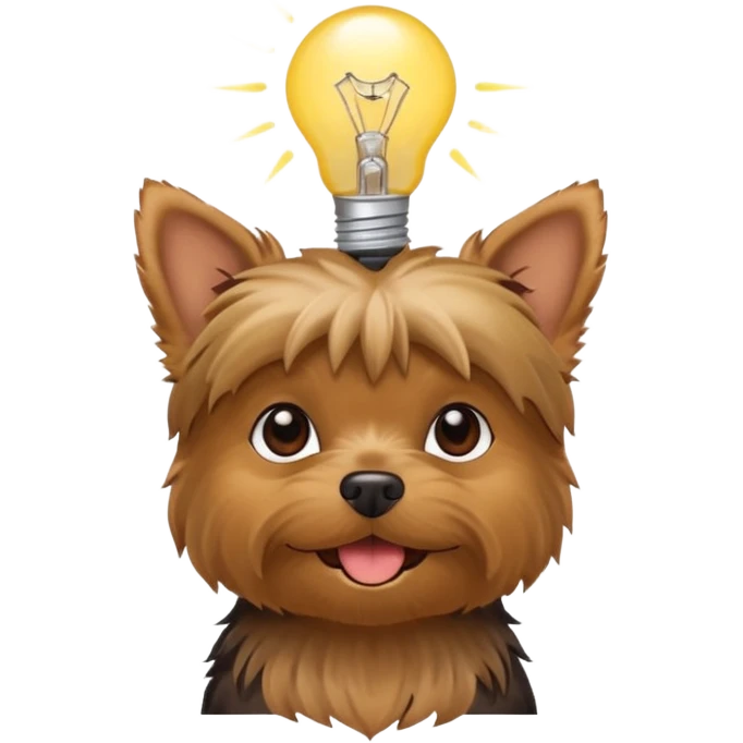 Yorkshire Terrier with a lightbulb above its head, symbolizing a smart idea, cheerful emoji style emoji
