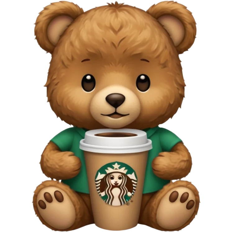 teddy bear with one cup of starbucks coffee emoji