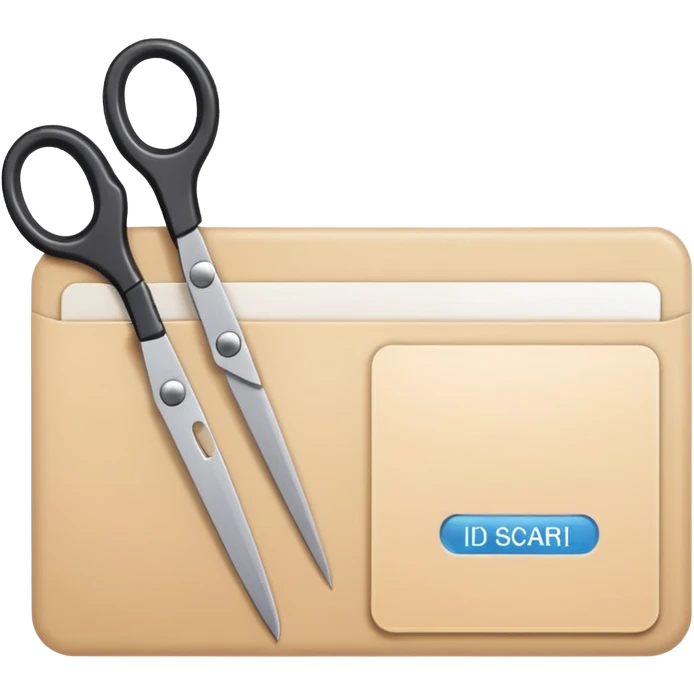 Scissors cutting an ID card in 2 parts.hyper realistic emoji