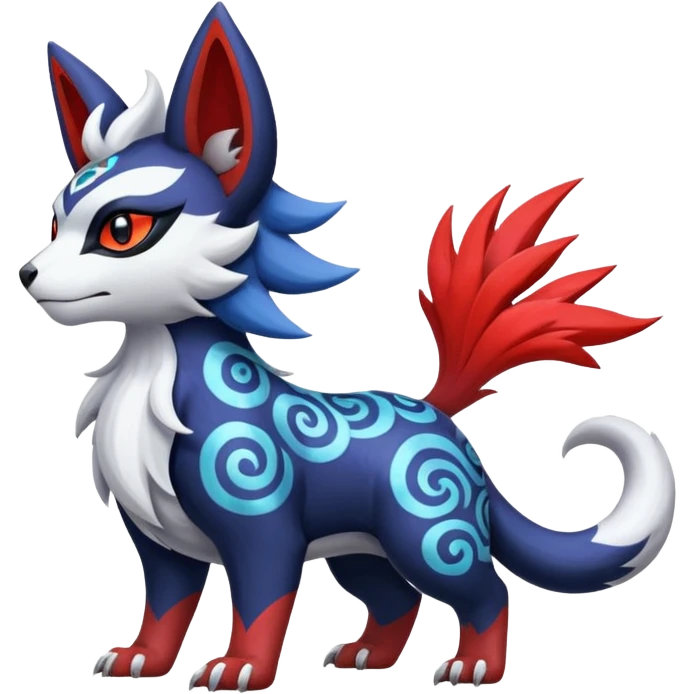 Shiny colorful Oriental painted marked patterned Asian beautiful elegant extravagant extraordinary Litten-Absol-Electrike-Zangoose-fusion emoji
