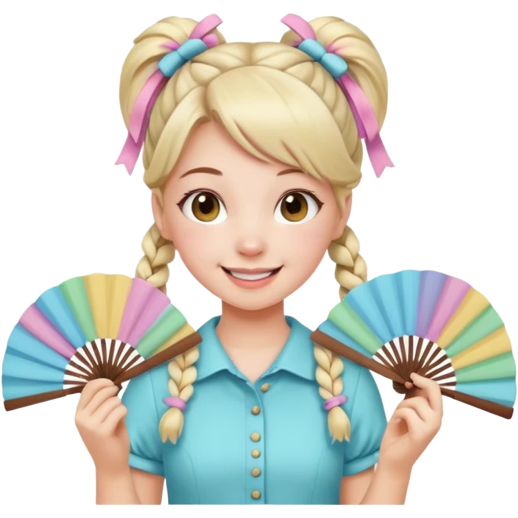A pigtail girl in modern outfit using a pastel fan with playful expression. emoji