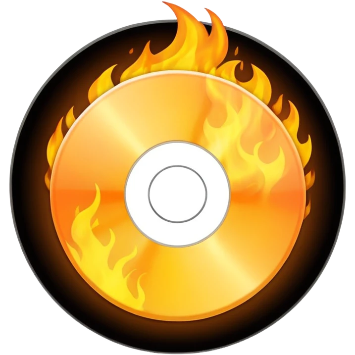 A minimalist CD disc with a subtle fire design, yellow flames. emoji