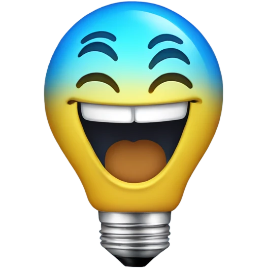 A blue bulb laughing emoji