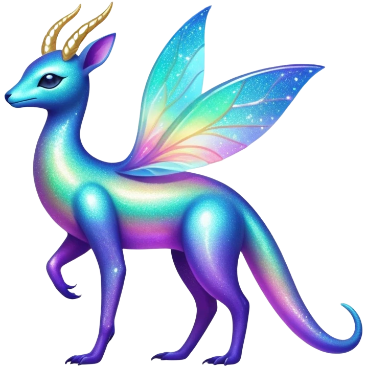 Shiny Exotic Colorful Neon-colored Glittery Ethereal Sparkly Iridescent Amaura-Aurorus-Fakémon-hybrid-creature (full body)  emoji