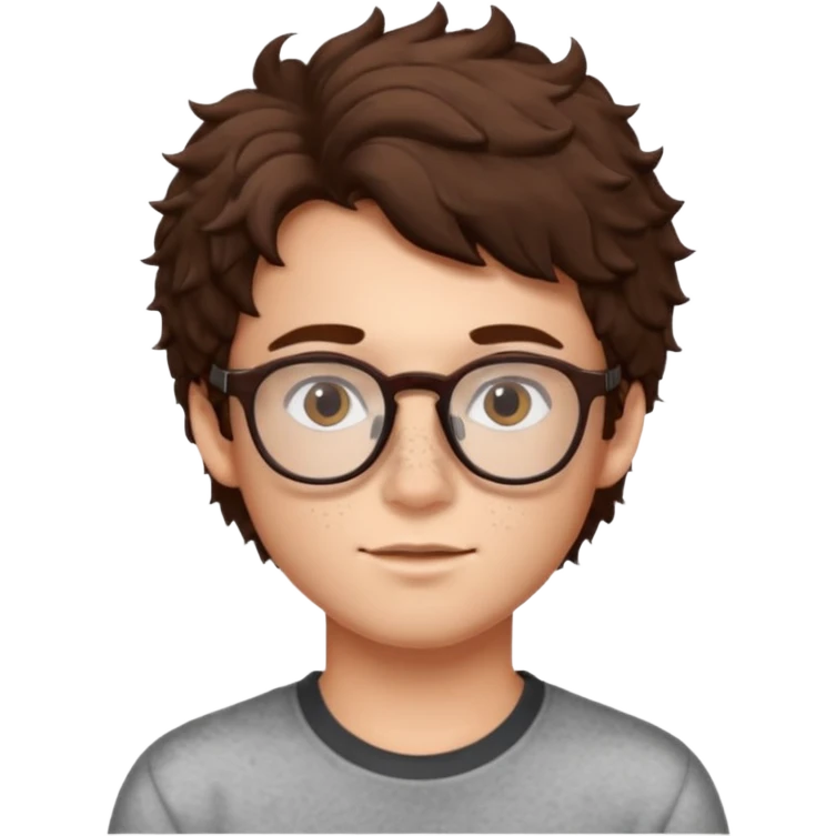 brunette fluffly hair boy with freckles and brown eyes glasses handsome emoji