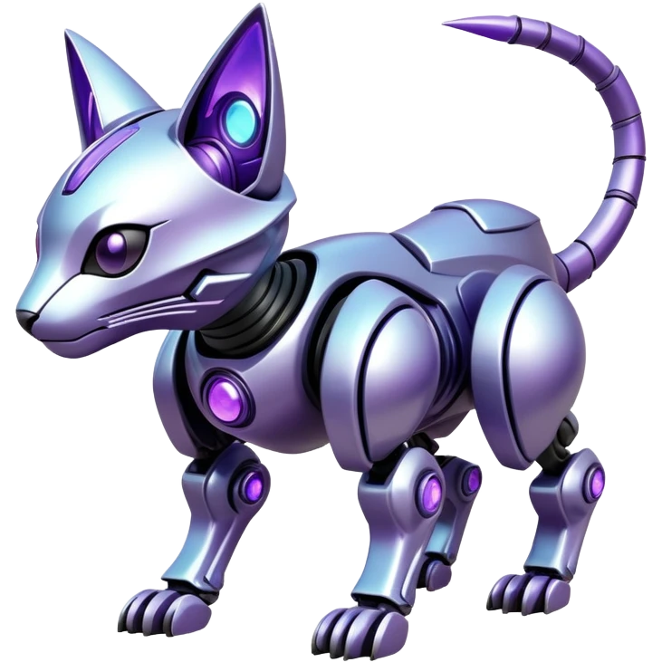  exotic iridescent silver and purple cyber-Protogen-Fakémon-Pokémon-Vernid-robot-feline-creature emoji