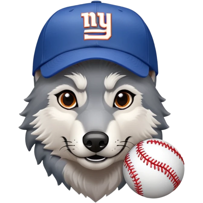 A gray wolf in a New York giants ball cap  emoji