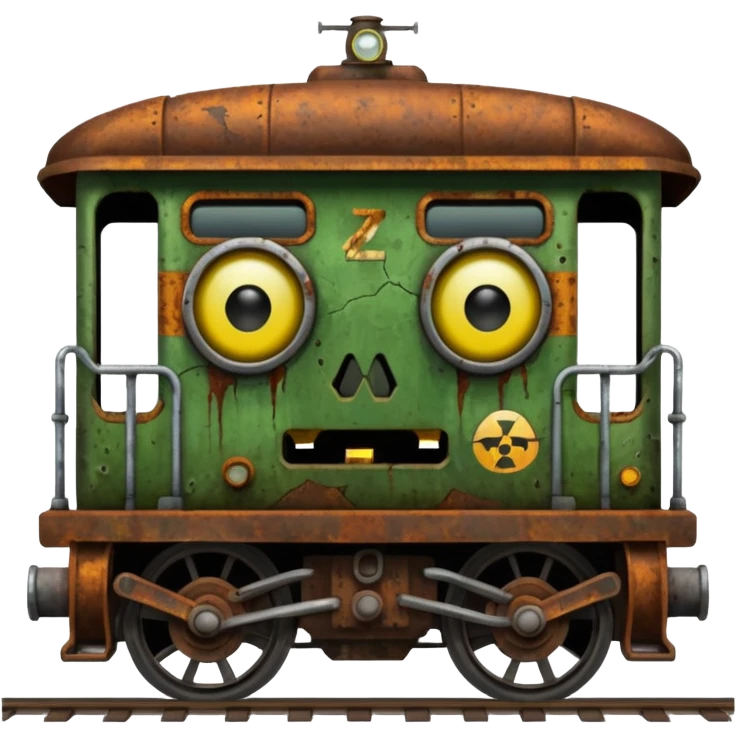 Front of a zombie-faced post-apocalyptic underground train. emoji